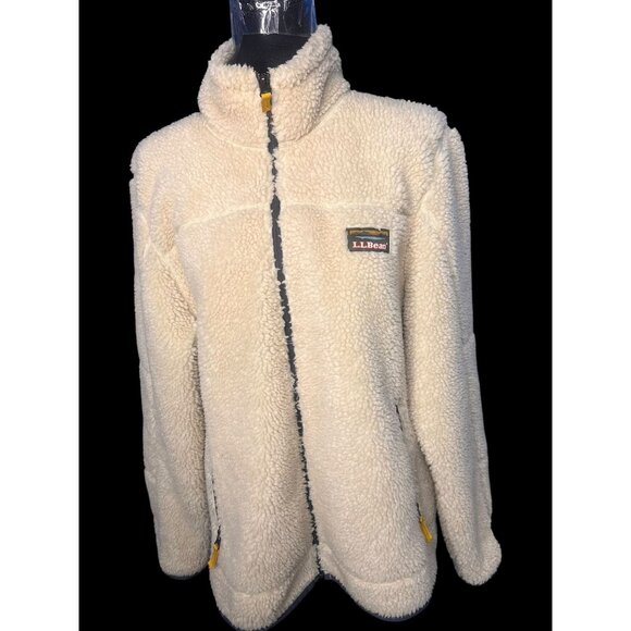 L.L. Bean Sherpa Fleece Full-Zip Jacket Womens Med-Reg Cream Warm OUTDOORS - Picture 3 of 7